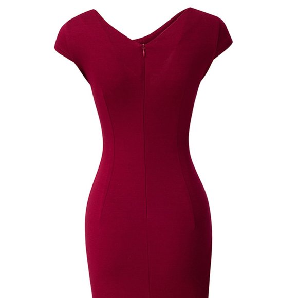 Asymmetrical Neck Short Sleeve Slit Dress - Picture 5 of 7